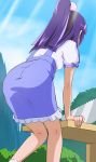  1girl ass from_behind haruyama_kazunori izayoi_liko long_hair mahou_girls_precure! pantylines ponytail precure purple_hair short_sleeves solo 