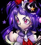  1girl black_background black_hat cure_magical hat izayoi_liko long_hair looking_away magical_girl mahou_girls_precure! mini_hat mini_witch_hat ninomae precure purple_hair serious star upper_body violet_eyes witch_hat 