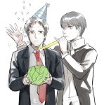  2boys adachi_tooru cabbage confetti hat magatsumagic multiple_boys narukami_yuu party_favor party_hat persona persona_4 