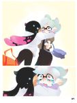  2girls 3d_rod! aori_(splatoon) black_hair comic cousins crying crying_with_eyes_open domino_mask english hair_down highres hotaru_(splatoon) hug mask multiple_girls pale_skin pointy_ears silver_hair splatoon tears tentacle_hair yellow_eyes 