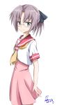  1girl blue_eyes glasses grey_hair harukaze_chiharu hayate_no_gotoku! highres kem_kem school_uniform serafuku short_hair smile standing 