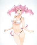  1girl animal_ears bikini bra breasts cat_ears cat_tail final_fantasy final_fantasy_xiv highres large_breasts long_hair miqo&#039;te pink_hair potion_lilac(popopotionu) smile solo swimsuit tail twintails underwear yellow_eyes 