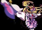  1girl asahina_mirai black_background blonde_hair boots bow cure_miracle gloves hair_bow hat kicking knee_boots long_hair magical_girl mahou_girls_precure! mini_hat mini_witch_hat motion_blur multicolored_eyes ninomae pink_hat pink_skirt precure red_bow skirt solo violet_eyes white_boots white_gloves witch_hat yellow_eyes 