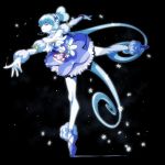  1girl ballerina bare_shoulders black_background blue_eyes blue_hair blue_shoes blue_skirt brooch cure_princess hair_bun happinesscharge_precure! jewelry long_hair ninomae precure sherbet_ballet shirayuki_hime shoes skirt smile snowflakes solo twintails white_skin wrist_cuffs 