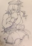  1girl ass breasts female hat large_breasts looking_at_viewer magical_girl mahou_shoujo_madoka_magica monochrome negresco sketch skirt solo tomoe_mami traditional_media twintails 