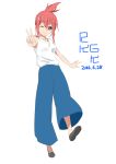  1girl ;) female full_body looking_at_viewer one_eye_closed original pink_hair ponytail saitoyu00 simple_background sleeveless smile solo v violet_eyes white_background 