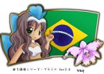  1girl brazil brazilian brazilian_flag brown_hair dark_skin flag flower green_eyes long_hair murakami_senami tagme upper_body 