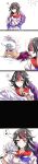  2girls 5koma absurdres bag black_hair blush braid brown_jacket checkered closed_eyes comic directional_arrow dress fanning_self feather_fan french_braid frustrated hair_between_eyes highres horns hot kijin_seija kishin_sagume knife long_image lying multicolored_hair multiple_girls musical_note on_side purple_dress quaver red_eyes redhead shaded_face sheya short_hair short_sleeves silver_hair single_wing sketch sleeping smile spoken_musical_note streaked_hair sun sweat tall_image touhou white_dress white_hair wings zzz 
