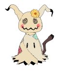  10s @_@ flower full_body highres kevin_hong looking_at_viewer mimikyu mimikyu_(pokemon) no_humans patch pokemon pokemon_(creature) pokemon_(game) pokemon_sm simple_background solo stick stitches white_background 