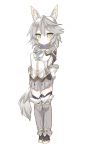  1girl :&lt; animal_ears boots female full_body gloves highres lo_xueming pop-up_story rita_drake short_hair silver_hair simple_background skirt solo tail thigh-highs thigh_boots white_background wolf_ears wolf_tail yellow_eyes 