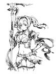  1girl armor belt breasts cleavage gou_(ga673899) granblue_fantasy hairband hand_on_hip long_hair monochrome navel solo thigh-highs twintails weapon zeta_(granblue_fantasy) 