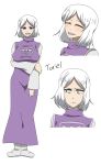  1girl blue_eyes boots breasts character_sheet dress female personification short_hair simple_background solo toriel undertale white_background white_hair 