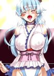  1girl aqua_hair bare_shoulders blue_hair blush breasts closed_eyes detached_sleeves flower hair_flower hair_ornament hairband japanese_clothes kimono large_breasts leotard long_hair obi open_mouth rigidsteed ring_dream saliva sash solo wrestling_outfit yuki_onna_(ring_dream) 