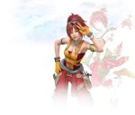  1girl 3d amano_yoshitaka bracelet breasts cleavage clouds final_fantasy final_fantasy_brave_exvius gloves goggles goggles_on_head jewelry lid_(ff_be) necklace official_art redhead simple_background solo white_background yellow_eyes 