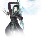  1boy amano_yoshitaka black_hair blue_eyes boots final_fantasy final_fantasy_brave_exvius gloves highres lasswell long_hair official_art simple_background solo white_background 