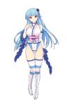  1girl aqua_hair breasts detached_sleeves flower hair_flower hair_ornament hairband hand_on_own_chest highleg_leotard japanese_clothes kimono leotard long_hair obi official_art ring_dream sash smile standing wrestling_outfit yuki_onna_(ring_dream) 