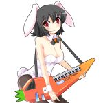 1girl alternate_breast_size animal_ears artist_request black_hair black_legwear blush bow bowtie breasts bunny_tail bunnysuit carrot cleavage detached_collar guitar inaba_tewi instrument keytar large_breasts leotard looking_at_viewer pantyhose rabbit_ears red_eyes short_hair simple_background smile solo tail touhou transparent_background wrist_cuffs 
