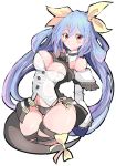 1girl bare_shoulders blue_eyes breasts cleavage dizzy enpe guilty_gear guilty_gear_xrd hair_ribbon highres hips large_breasts light_smile long_hair looking_at_viewer red_eyes ribbon tail tail_ribbon thick_thighs thighs wide_hips yellow_ribbon