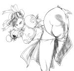  1girl bracelet breasts capcom china_dress chinese_clothes chun-li female jewelry kicking large_breasts legs looking_at_viewer monochrome pelvic_curtain spiked_bracelet spikes street_fighter thick_thighs 