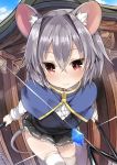  1girl 5240mosu animal_ears capelet grey_hair jpeg_artifacts miniskirt mouse_ears mouse_tail nazrin pendulum red_eyes rod skirt solo sparkling_eyes tail thigh-highs touhou white_legwear zettai_ryouiki 