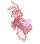  1girl artist_request bangs butterfly carrot_(one_piece) dress furry gloves one_piece paw_gloves pink_hair rabbit_ears solo source_request 