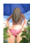  1girl absurdres adjusting_clothes adjusting_swimsuit ass bikini blonde_hair blue_eyes breasts btooom! fingernails highres himiko_(btooom!) inoue_jun&#039;ya long_fingernails long_hair nail_art nail_polish navel official_art solo swimsuit 