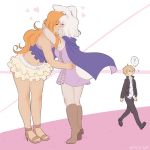  1boy 2girls ? artist_request blonde_hair carrot_(one_piece) furry hair_over_one_eye hug kiss multiple_girls nami_(one_piece) one_piece orange_hair rabbit_ears sandals sanji smile source_request tail yuri 