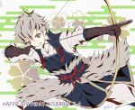  1boy arrow artist_name atodonotea bow_(weapon) character_name fire_emblem fire_emblem_if flower gloves grey_hair happy_birthday kisaragi_(fire_emblem_if) male_focus orange_eyes partly_fingerless_gloves solo teeth weapon 