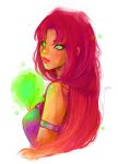  1girl alien armband dc_comics glowing_eyes green_eyes green_sclera long_hair orange_skin redhead sleeveless solo starfire teen_titans 