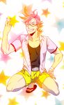  1boy carnibal0380 glasses kiznaiver male_focus pink_hair short_hair solo tenga_hajime yellow_eyes 