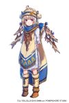  1girl ahoge arms_behind_back blonde_hair boots character_request fake_wings full_body fur_boots mataichi_matarou scarf tabard traditional_clothes violet_eyes wings yuba_no_shirushi 