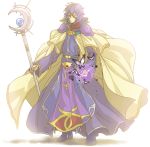  1boy arano_hachi blue_eyes blue_hair boots butterfly cape crescent expressionless fire_emblem fire_emblem:_akatsuki_no_megami long_hair long_sleeves magic male_focus pelleas robe simple_background solo staff white_background 