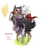  2boys ainz_ooal_gown armor artist_request blush cape carrying cat_ears collar english flustered greaves heart helmet hood multiple_boys overlord_(maruyama) robe skeleton touch_me translation_request 