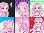  1girl anger_vein breath flower green_eyes ha-chan_(mahou_girls_precure!) hair_flower hair_ornament hanami_kotoha long_hair looking_at_viewer mahou_girls_precure! mameshiba montage open_mouth pink_hair precure sigh smile solo 