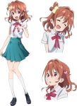  1girl ^_^ artist_request brown_eyes brown_hair character_sheet closed_eyes expressions hair_ornament lowres multiple_views official_art school_uniform short_hair simple_background smile solo soushin_shoujo_matoi sumeragi_matoi white_background 