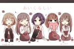  5girls ^_^ ^o^ alternate_costume brown_hair chibi closed_eyes flower hair_flower hair_ornament hairband hayami_kanade heart heart_pillow idolmaster idolmaster_cinderella_girls idolmaster_cinderella_girls_starlight_stage knees_together_feet_apart kobayakawa_sae long_hair long_sleeves looking_at_viewer mimura_kanako mizumoto_yukari multiple_girls open_mouth pantyhose pillow sakuma_mayu seiza shiina_kimagure short_hair sitting smile virgin_killer_outfit yellow_eyes 