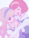  blonde_hair blue_eyes brown_hair closed_eyes cyborg_009 cyborg_009_vs_devilman devilman eva_maria_pallares hairband hug long_hair makimura_miki neckerchief school_uniform serafuku short_hair smile 