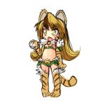  1girl :3 animal_ears artist_request blonde_hair brown_hair chestnut_mouth child fang full_body jinko_(monster_girl_encyclopedia) long_hair monster_girl monster_girl_encyclopedia multicolored_hair open_mouth paws short_shorts shorts simple_background sketch slit_pupils solo source_request streaked_hair striped_tail tail tiger_ears tiger_girl tiger_tail two-tone_hair whisker_markings white_background yellow_eyes younger 