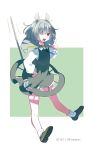 1girl animal_ears full_body grey_hair highres looking_at_viewer mouse_ears mouse_tail namauni nazrin open_mouth short_hair solo tail touhou 
