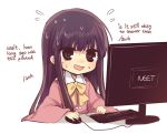  1girl @_@ black_hair computer computer_keyboard computer_mouse dress english flying_sweatdrops hime_cut houraisan_kaguya monitor open_mouth pink_dress ringed_eyes sitting sketch solo sweatdrop touhou truth upper_body wavy_mouth wide_sleeves yuli_(yulipo) 