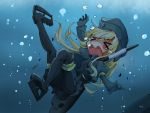  &gt;_&lt; 1girl blonde_hair closed_eyes garrison_cap hat highres kantai_collection long_hair shinapuu snorkel solo u-511_(kantai_collection) underwater 