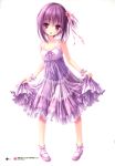  1girl absurdres collar dress flat_chest hair_ribbon highres long_hair minato_tomoka open_mouth pink_ribbon purple_dress purple_hair ribbon rou-kyuu-bu! see-through_silhouette simple_background skirt_hold solo tinker_bell violet_eyes white_background 