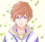 1boy free! jacket leaf male_focus mikichi75 older pink_hair shigino_hayato short_hair smile solo teenage violet_eyes 