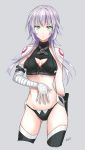  1girl alternate_hair_length alternate_hairstyle assassin_of_black bandage bare_shoulders black_legwear black_panties breasts cleavage cleavage_cutout commentary_request cowboy_shot fate/apocrypha fate/grand_order fate_(series) green_eyes leo-time long_hair navel older orii_(orii_i) panties scar short_hair silver_hair solo thigh-highs underwear white_hair 