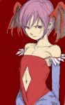 1girl arms_behind_back bare_shoulders collarbone flat_chest head_wings highres leotard lilith_aensland looking_at_viewer monochrome_background navel navel_cutout pen_(medium) purple_hair red_eyes sketch solo vampire_(game) yamamoto_souichirou 