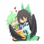  2girls black_hair blush bow green_hair hair_bow happy heart hug komeiji_koishi multiple_girls rakucat reiuji_utsuho smile third_eye touhou wing_hug wings 