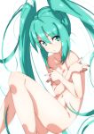  1girl :/ aqua_eyes aqua_hair breasts closed_mouth collarbone covering covering_breasts crossed_arms domo1220 hair_between_eyes hatsune_miku long_hair looking_at_viewer navel nude sketch small_breasts solo twintails very_long_hair vocaloid white_background 