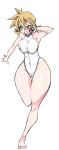  1girl bare_legs breasts female kasumi_(pokemon) large_breasts looking_at_viewer nintendo one-piece_swimsuit poke_ball pokemon smile solo swimsuit 