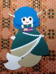  1girl absurdres fish_tail head_fins highres japanese_clothes kimono mermaid monster_girl obi paper_(medium) poru_(tohopunk) sash solo touhou wakasagihime 