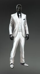  1boy batman_(series) black_gloves black_mask black_shirt dc_comics full_body gloves gradient gradient_background male_focus mask monochrome necktie pinstripe_(pattern) pinstriped_suit saddle_shoes shoes solo standing suit waistcoat white_necktie 